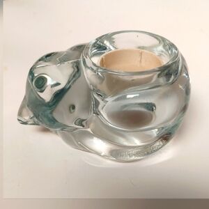 Indiana Glass Heavy Clear Glass Sleeping Kitty Tealight Holder/Votive